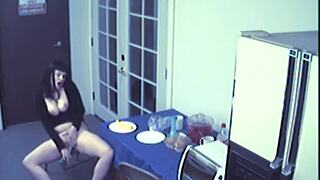 busty food fetish slut gets off with solo toy play.