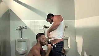 Firefighter fucks plumber in bar bathroom.