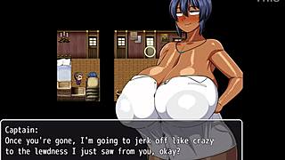 Tanned Natsuki in Hentai Game Ep 1 Flashes Huge Tits for Captain