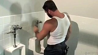 Firefighter fucks plumber in bar bathroom.