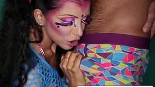 i watch romi rain suck a big fat cock until it cums on her tits