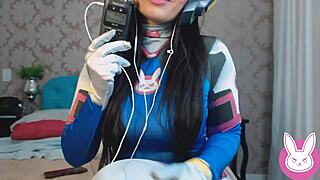 Hey girl, wanna play DVA Overwatch cosplay with me, you naughty gamer?