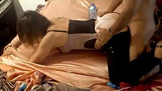 White Slut Fucked Doggy Style in Satin Panties and Black Corset