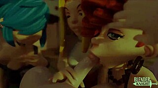 3D animated blowjob with three girls in Blenderknight