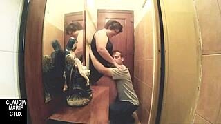 fucking the chubby girl hard against the wall?