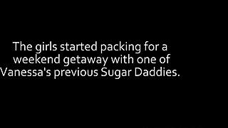 Two hot latinas bent over in doggystyle threesome with daddy