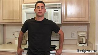 happy young guy enjoys drilling mature pussy in hardcore session with cumshot.