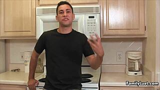 happy young guy enjoys drilling mature pussy in hardcore session with cumshot.