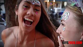 at fantasy fest, these rich guys bang a group of petite teen 18+s in a wild gangbang