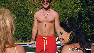 Pool guy enjoys subtle fun with milfs