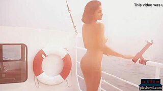 Exotic Playboy Model Strips Naked Outdoors on a Boat, Wow!