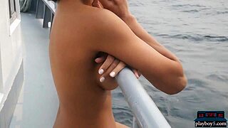 Exotic Playboy Model Strips Naked Outdoors on a Boat, Wow!
