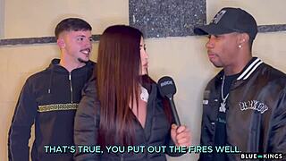 Andrea Lux interviews two guys on the street, ends up banging them in hotel room