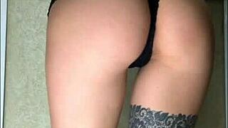 Skinny girl in miniskirt masturbates with a dildo outside