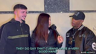 Andrea Lux interviews two guys on the street, ends up banging them in hotel room