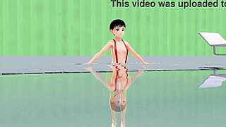 Anime curica pliva u mikro bikiniju, izgaže se bradavica