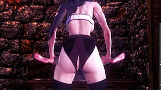 raiden shogun and pyra in hot shemale action