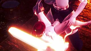 raiden shogun and pyra in hot shemale action