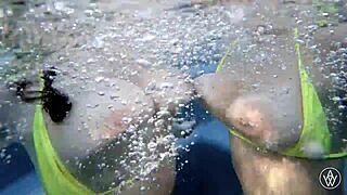 Angela White Stars in Big Titty Bikini Lesbian Underwater Scene with Curvy Brunette