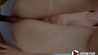 Pale latina babe bent over for doggystyle creampie