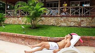 Sara Blonde, Teen Model, Rides Married Man Poolside in POV Cowgirl Action