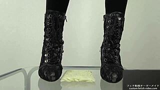 foodcrush fetish with asian feet stomping noodles in shoes