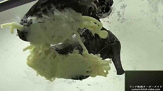 foodcrush fetish with asian feet stomping noodles in shoes