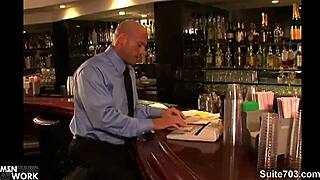 Gay hottie gives blowjob to bald guy at work office 😏