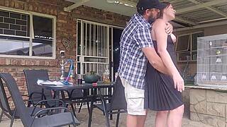 neighbours wife gets outdoor upskirt fuck while he's at work