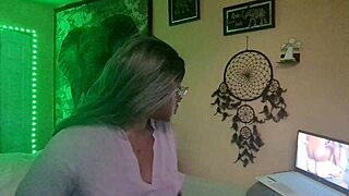 naejae rubs her pussy watching hot lesbian porn