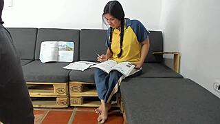 Studying for an exam, but they end up banging me hard. Cum all over my face, did I pass? Part 1