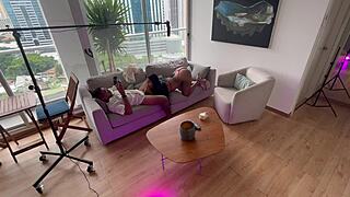 Stepfather and stepdaughter’s intimate moment in the bedroom