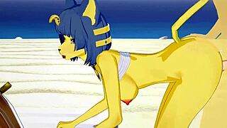 ankha from animal crossing gets fucked hard on the beach, oh man