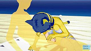 ankha from animal crossing gets fucked hard on the beach, oh man