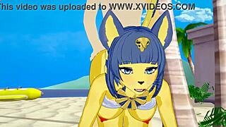 ankha from animal crossing gets fucked hard on the beach, oh man