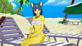 ankha from animal crossing gets fucked hard on the beach, oh man