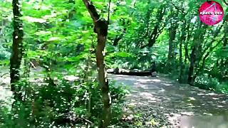 girl masturbates solo while camping in the woods