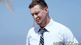 handsome agent seduces black customer outdoors