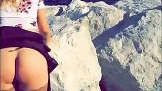 MILF flashes panties in public outdoor sex and gets anal assfucking for 13 minutes