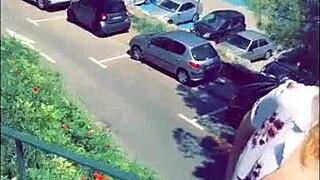 MILF flashes panties in public outdoor sex and gets anal assfucking for 13 minutes