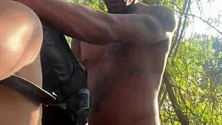 big black hetero guy fucks young guy's ass behind school, cums in mouth