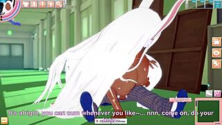 Anime bunny character experiences intense game climax