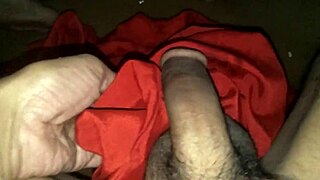 Horny Indian Bisexual Shemale Masturbates With Red Silk Satin, Cumshot Included