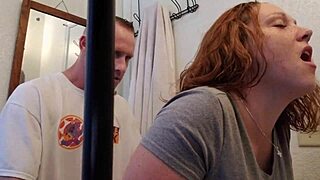 I had a quickie with my wife in the bathroom, her big tits bouncing wildly.