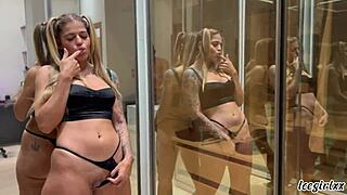 icegirlxx's pink pussy gets wet seeing a huge cock, she sucks hard and gets cum twice