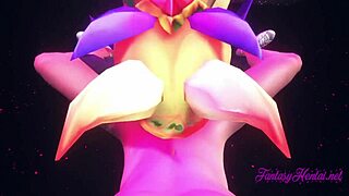 Ahri Star Guardian endures intense hard sex with creampie in hentai.