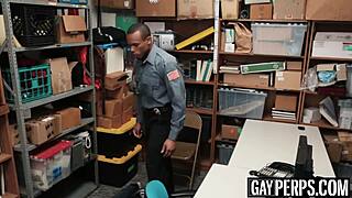 tattooed ebony thief gets barebacked hard by security guard