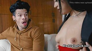 Guy fucks ebony teen while girlfriend's home