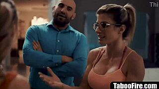 watch the young cheerleader get pressured into sex by the milf coach and her hubby.