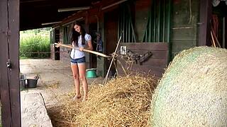 Megan Cox Masturbates Outdoors, Heating Up in the Hay